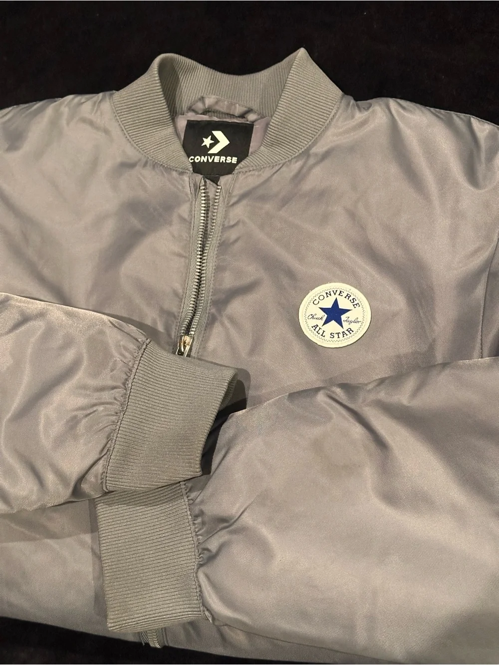 Converse Kids Silver Gray Bomber Jacket with Star Patch