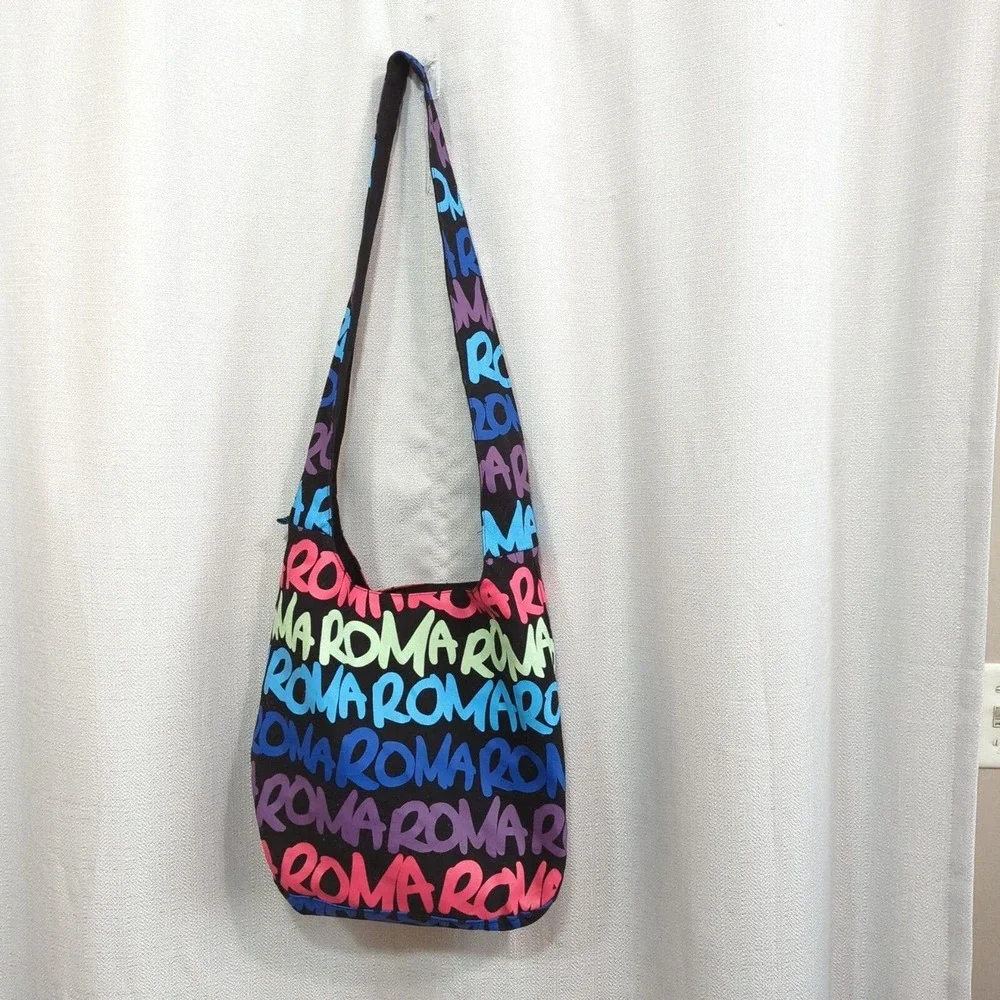 Robin Ruth City Bag Roma Rome Canvas Hobo Tote Bag Black Rainbow‎