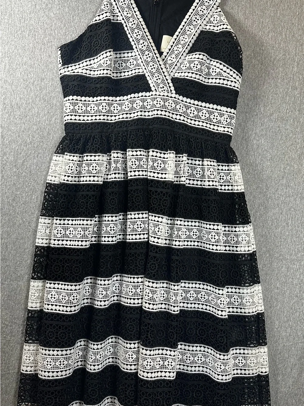 Kate Spade New York Black & White Lace Fit & Flare Midi Dress Size 8