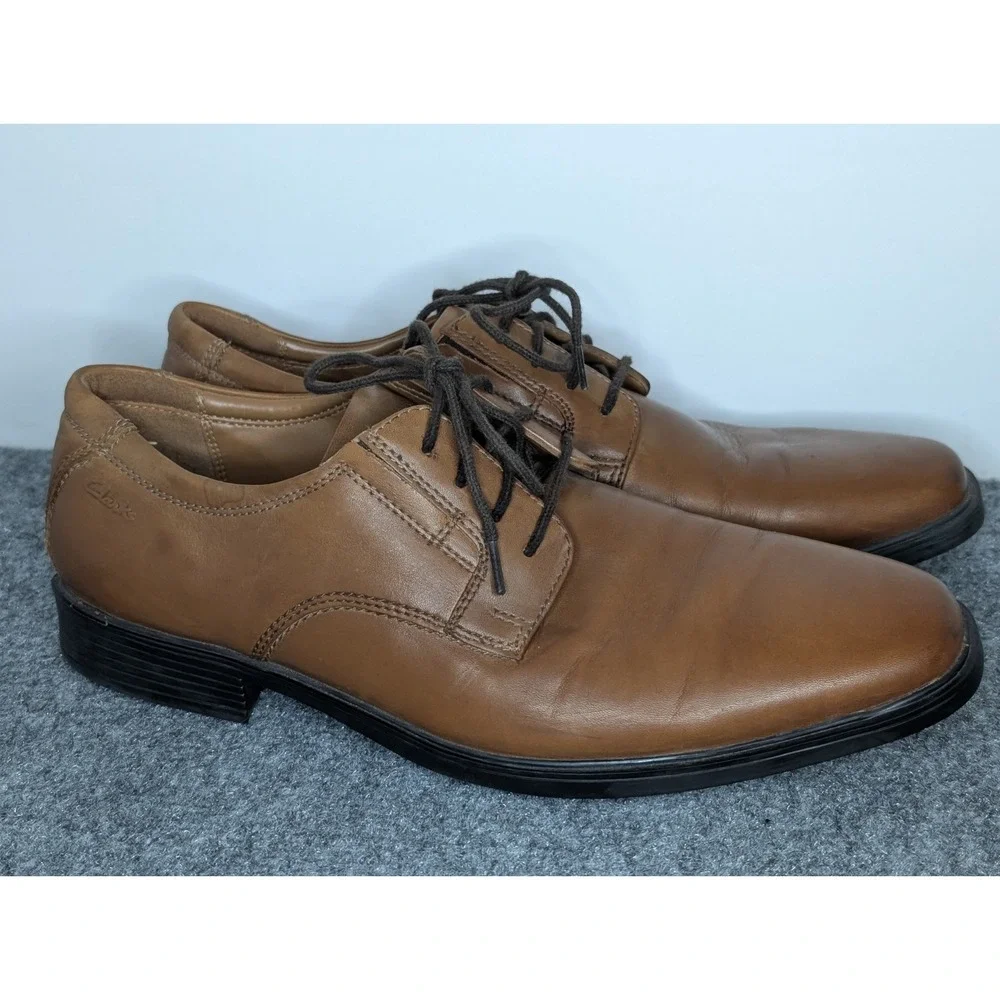 Men's‎ Clarks Whiddon Plain Dress Casual Lace Up Oxford Dark Tan Leather 7.5 W
