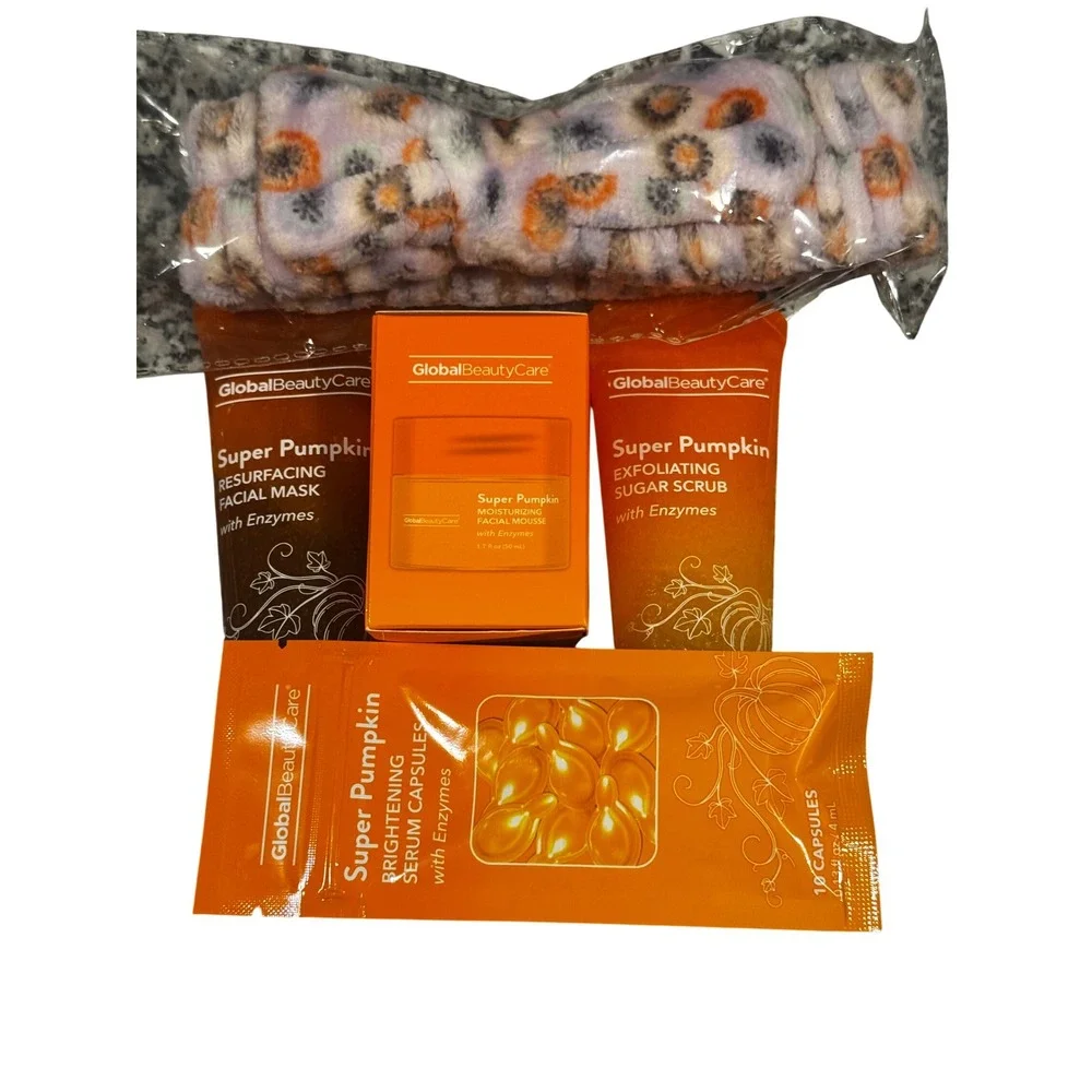 Global Beauty Care Super Pumpkin Skincare Set Mask Scrub Mousse Serum & Headband