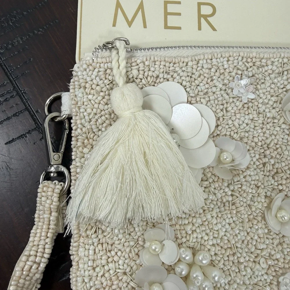 Sol And Mer Ivory Beaded Floral Wristlet Clutch Bachelorette Party Wedding‎ Glam