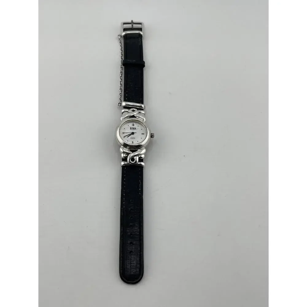 Boma Women's Leather Strap Silver Case Quartz Watch‎ Classic Elegant Timepiece
