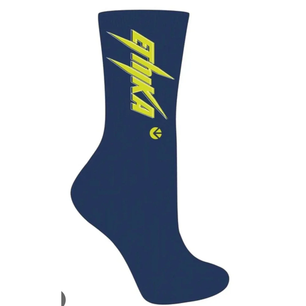 Ethika Mens Crew Socks Blue‎ Neon Yellow Logo Size L 9-12 MBCAHG2501-BLU-L