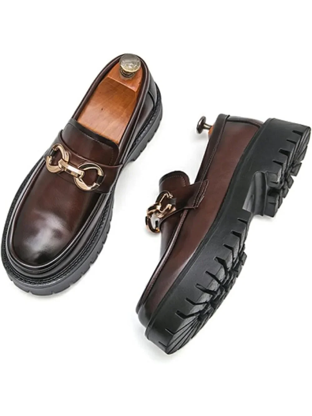 Stylish Black & White Chunky Platform Loafers | Slip-On Dress Shoes, Sizes