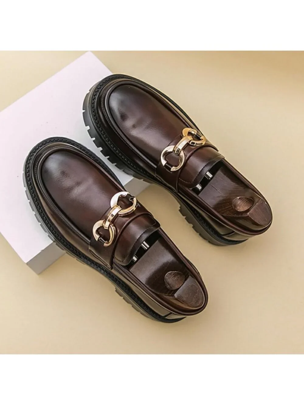 Stylish Black & White Chunky Platform Loafers | Slip-On Dress Shoes, Sizes