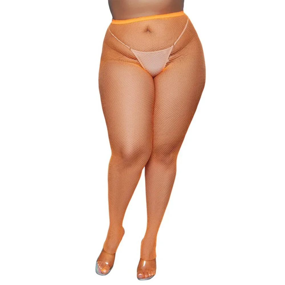 High Waisted Fishnet Pantyhose - Orange