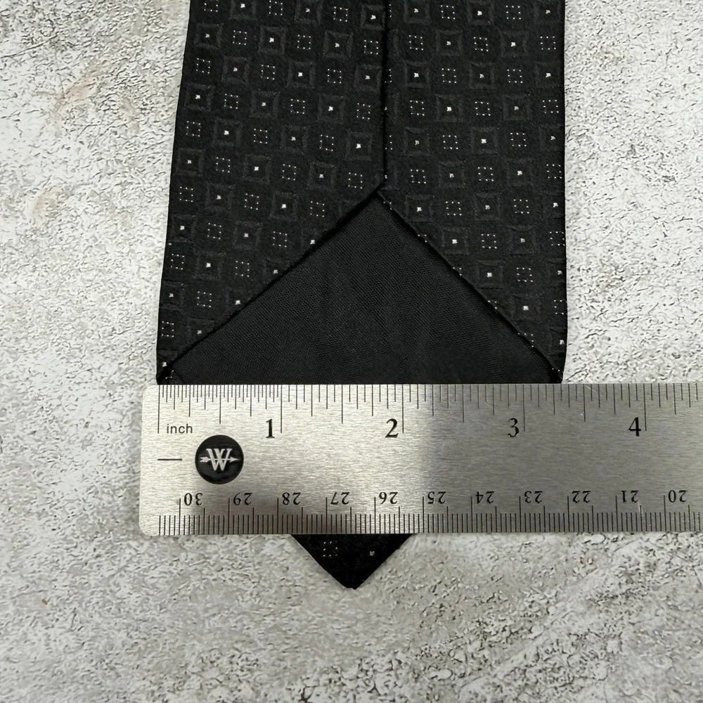 DKNY Silk Tie Mens One Size Black Geometric Jacquard Made‎ In USA Necktie New