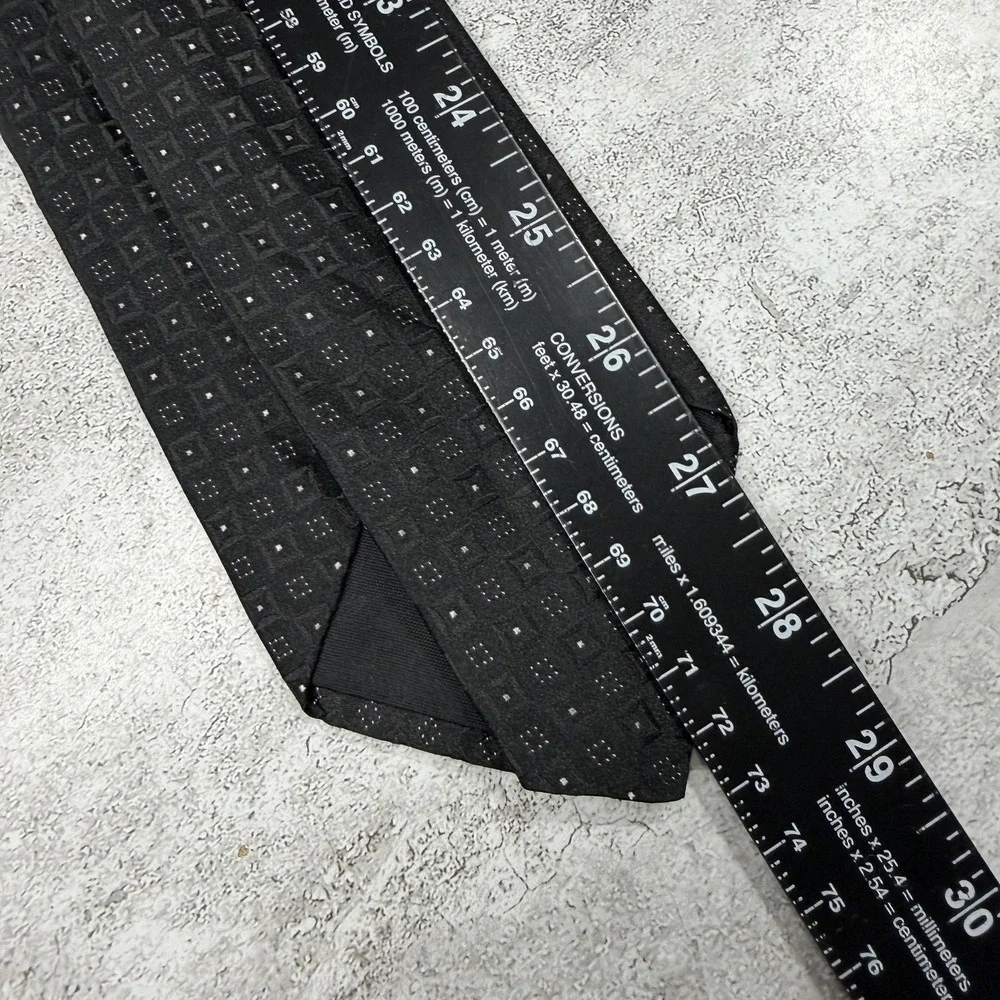 DKNY Silk Tie Mens One Size Black Geometric Jacquard Made‎ In USA Necktie New