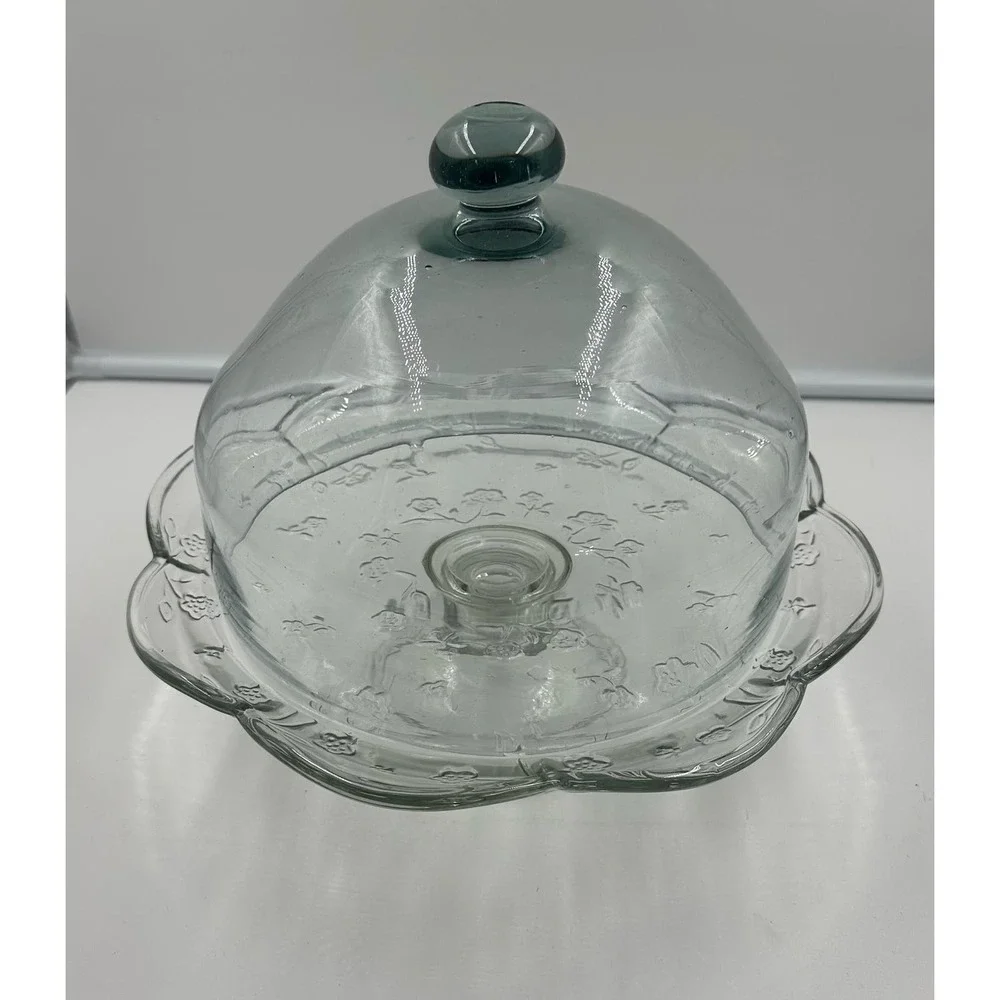 Vintage Pedestal Glass Cake Stand with Dome Holds 12