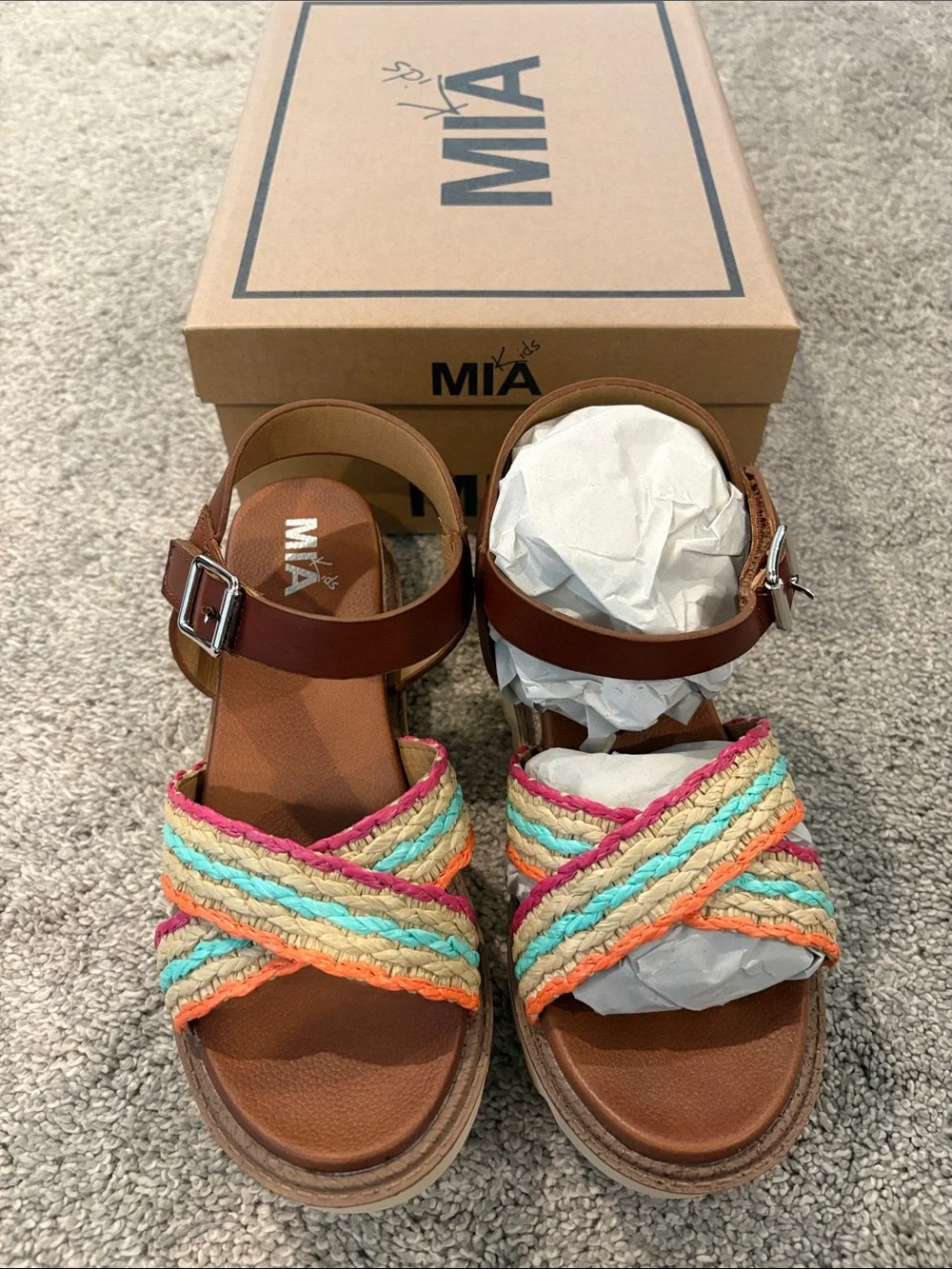 MIA kids Zhella Sandal with Multicolor Braided Straps 2M new
