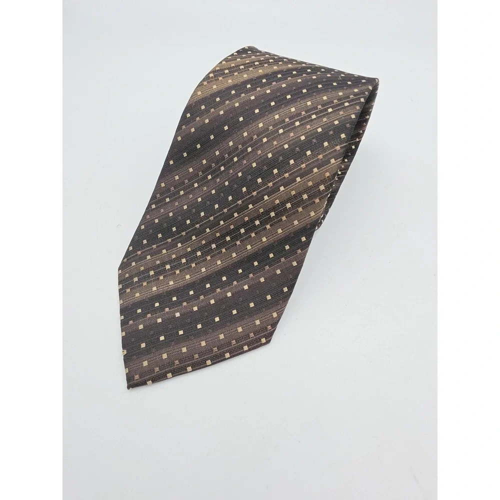 Alfani Mens Multicolor Geometric Silk Neck Tie Gold Black Hand Finished USA