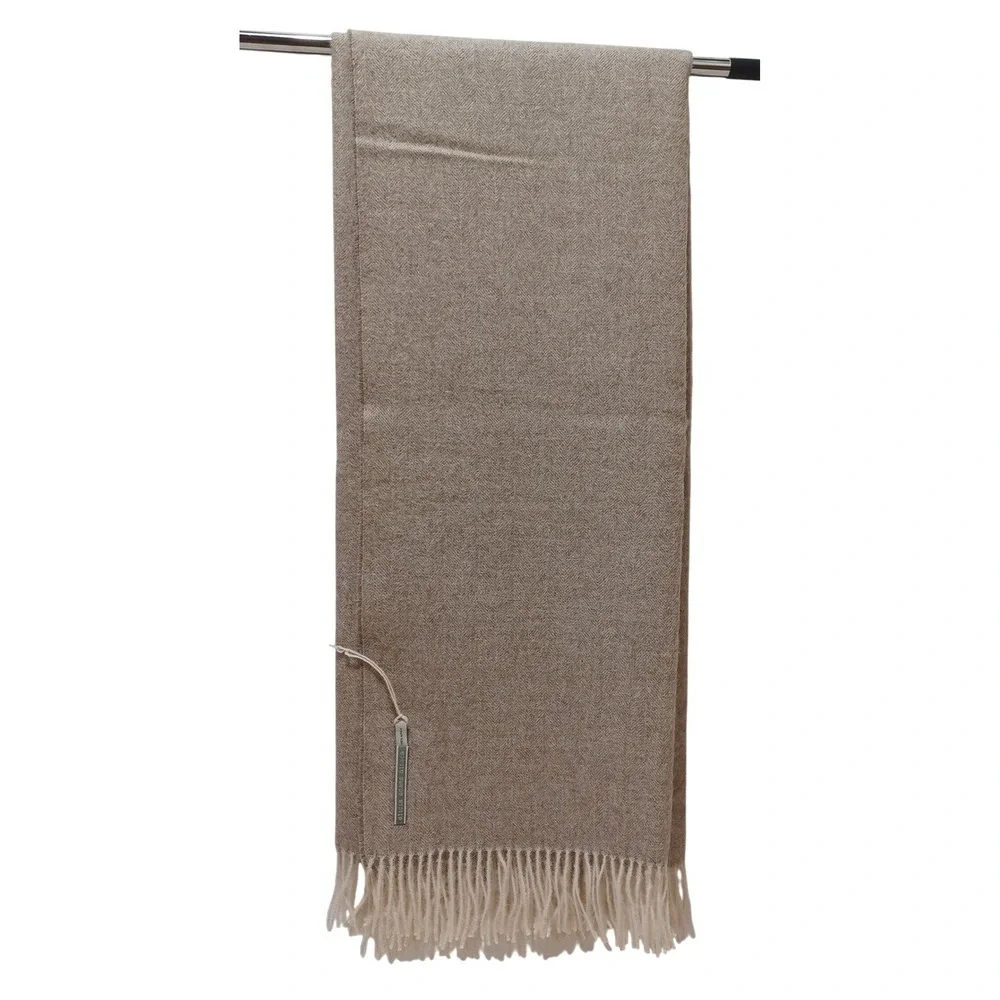 Alicia Adams 100% Alpaca Herringbone Throw Blanket Taupe 60x59 Quiet Luxury