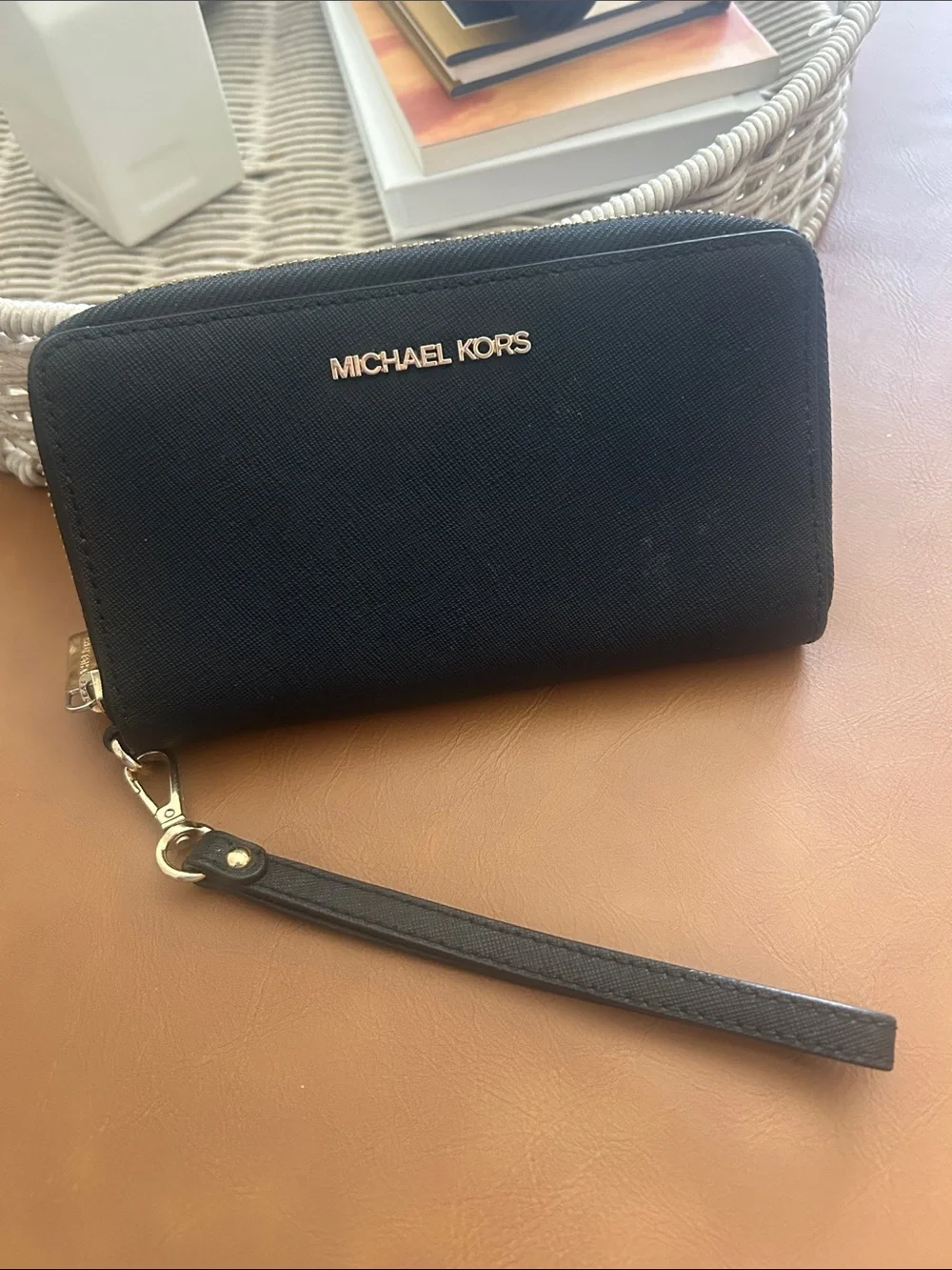 Michael Kors Black Leather Zip Wrislet