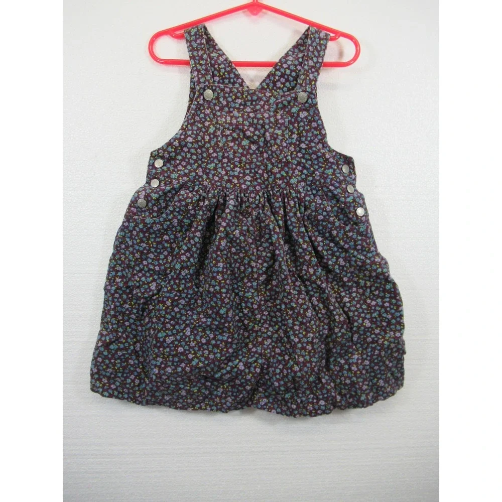 Vintage 90s Gymboree Corduroy Jumper Dress Girls M 3-4 Years Floral