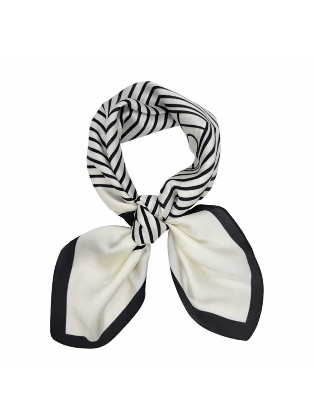 ⭐Luxury Elegant Bandana Silky Square Scarf WHITE BLACK Striped Versatile Soft