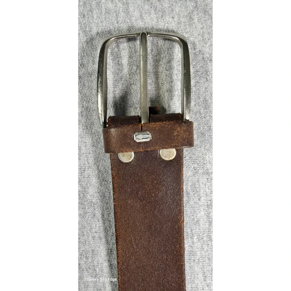 Genuine Leather Belt Mens Medium Brown Silver Buckle Made in Guatemala 1.5 Inch
