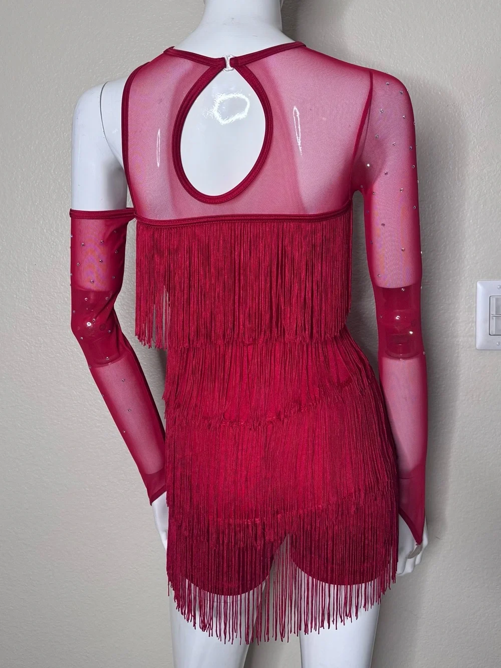 Weissman Red One-Shoulder Fringe Dance Costume