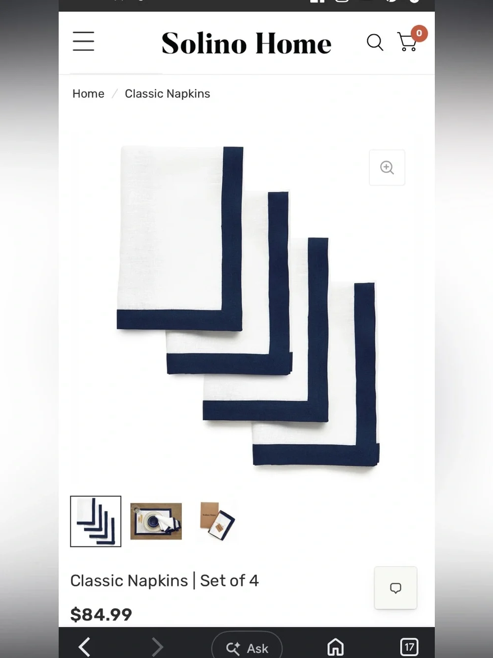 Navy & Cream Linen Table Runner