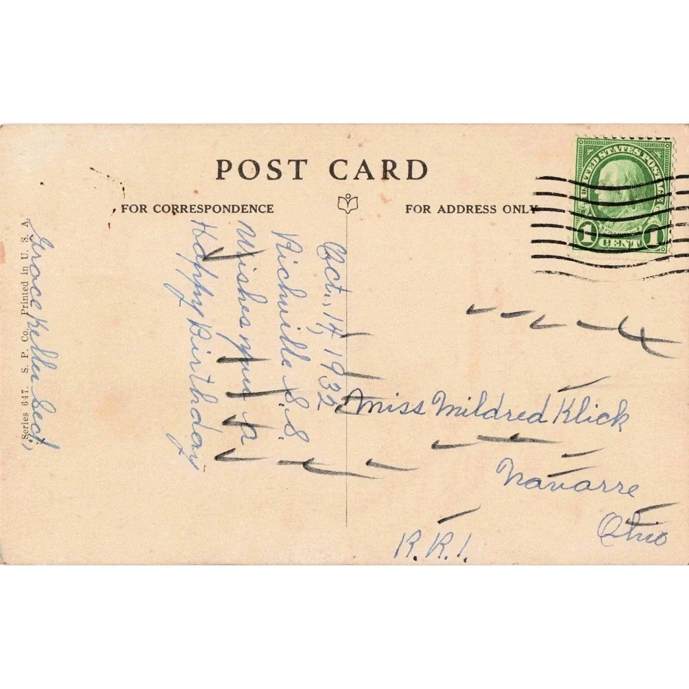 Vintage 1932 Birthday Wish Postcard Sparrows Roses Matt 5:8 S.P. Co 647