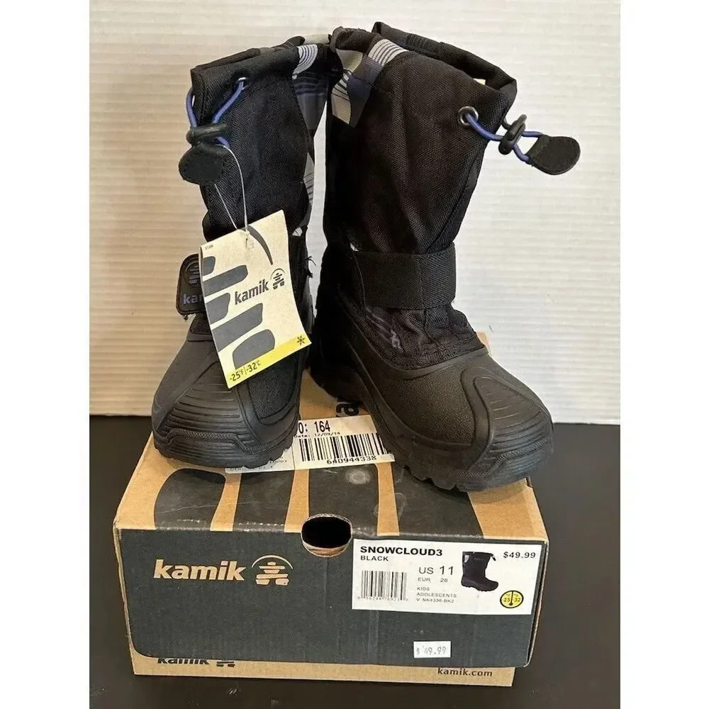 Kamik Snowcloud3 Kids Snow Boots US Size 11 Black Waterproof Insulated