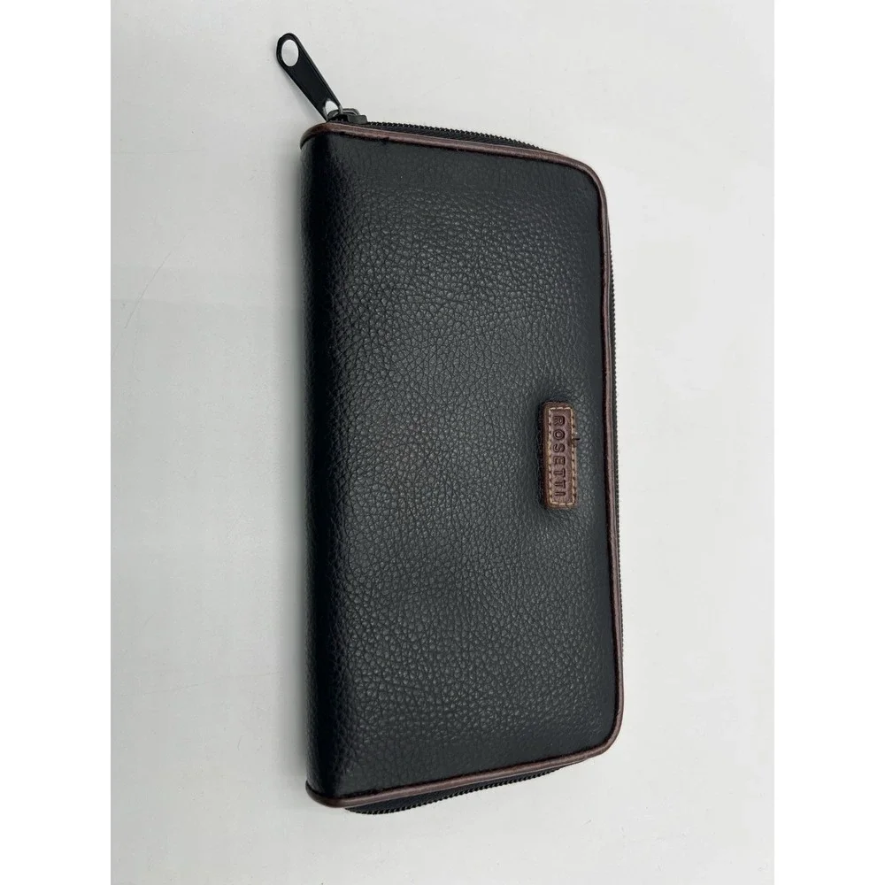 Rosetti Black‎ Zip Around Wallet Faux Leather Organizer Clutch Womens