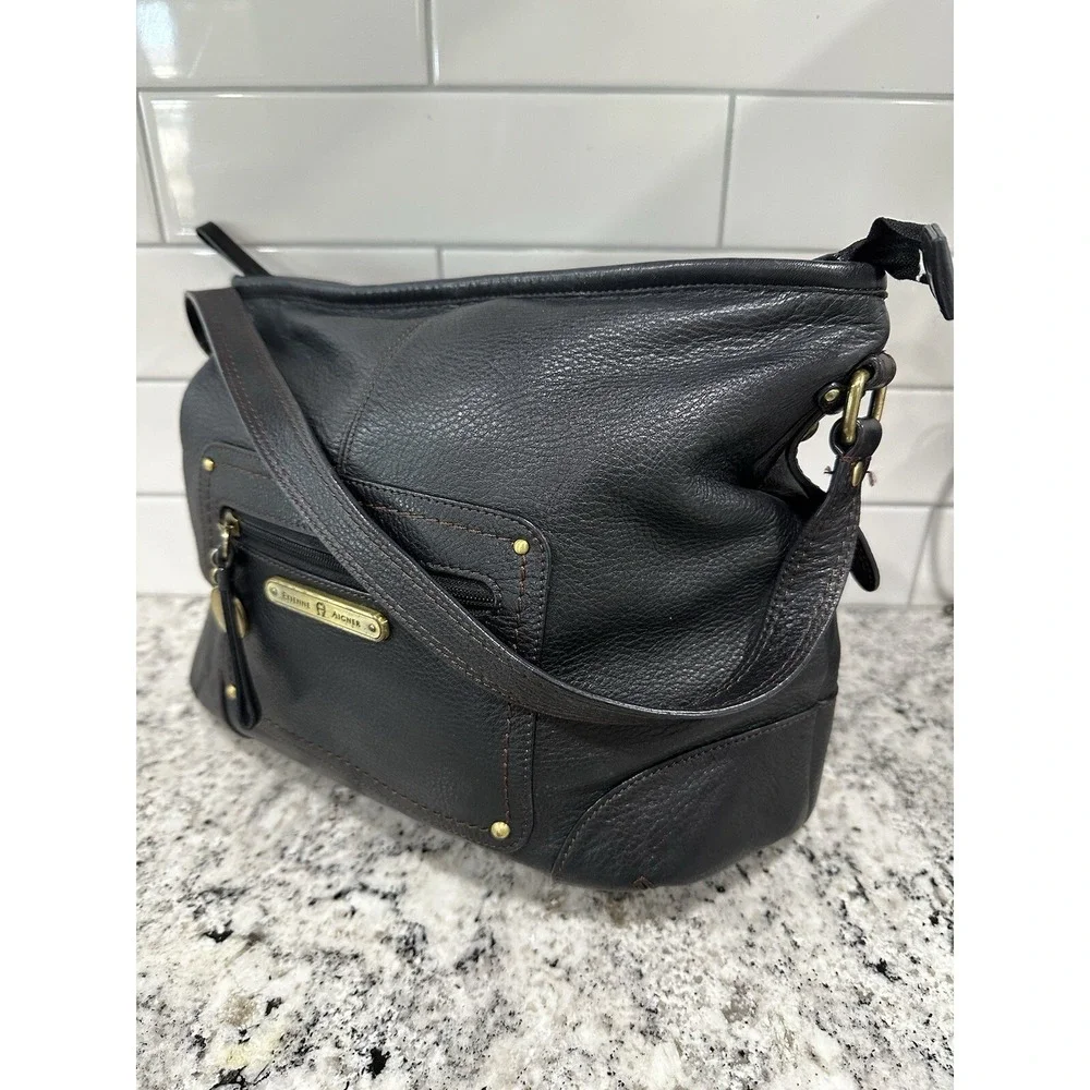 Entienne‎ Aigner Hobo Leather Black Bag- Rare Design