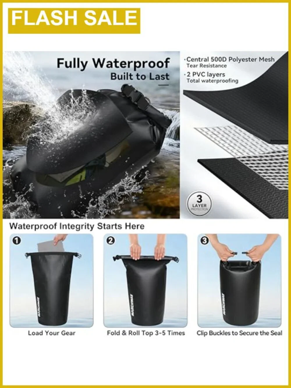 MARCHWAY Waterproof Dry Bag Backpack, Roll Top, PVC, Floating, 5L to 40L