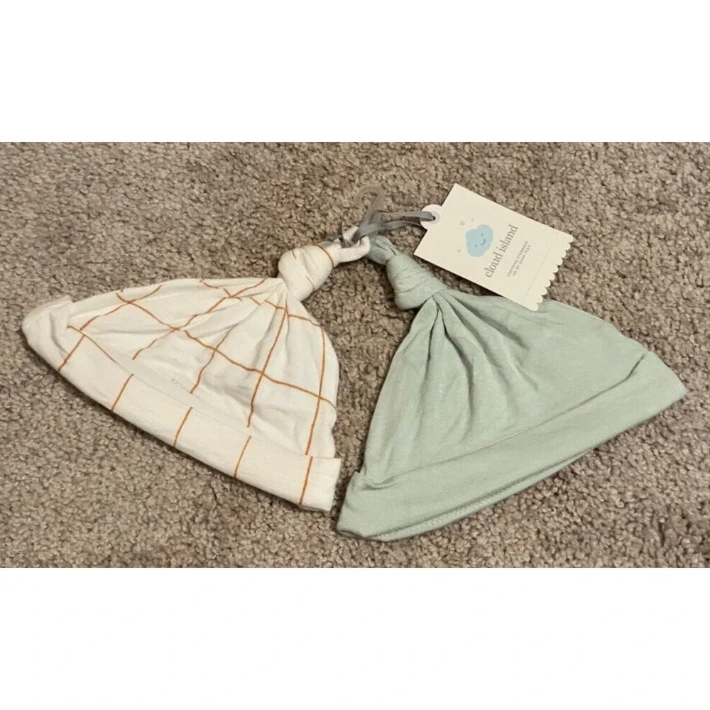 Cloud Island Infant 2‎ Pk Modal Hats Solid & Checkered Print Size 0-6M