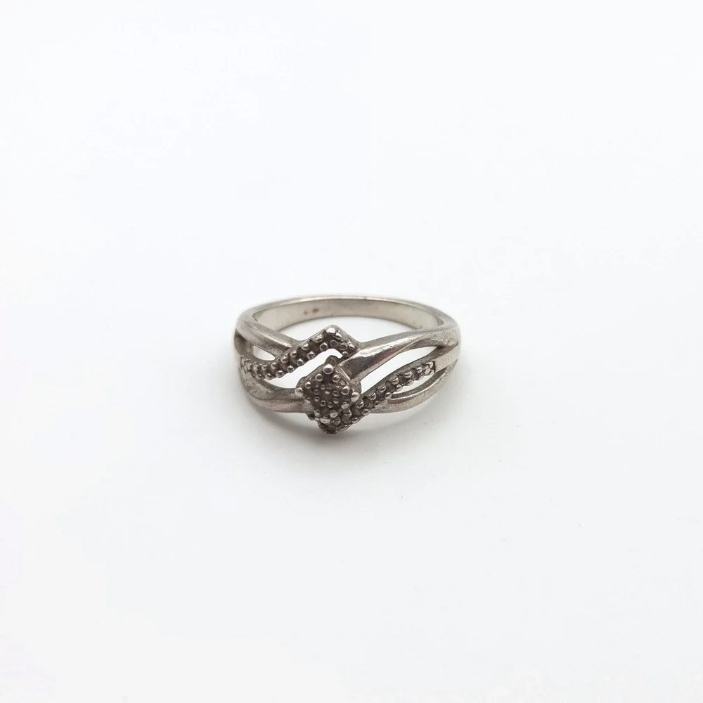 925 Sterling Silver Bypass Split Shank Pavé Diamond Shape Cluster Ring Size 6.5‎