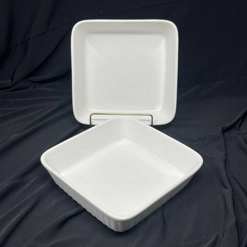 Oven Proof Japan Square Ribbed‎ Baking Dish Ramekin White 6