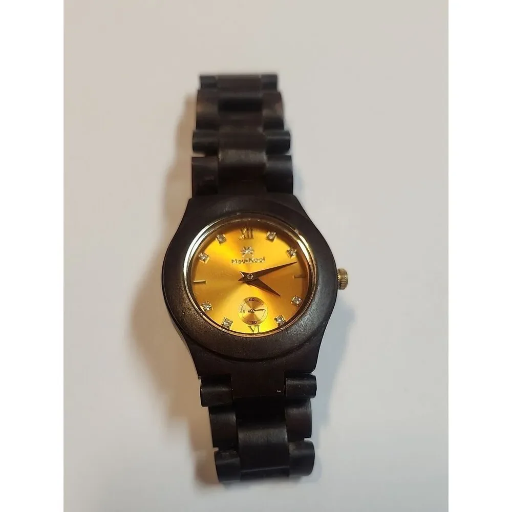 Maui Kool Hana Black Sandal Wood Orange Face Wooden Watch