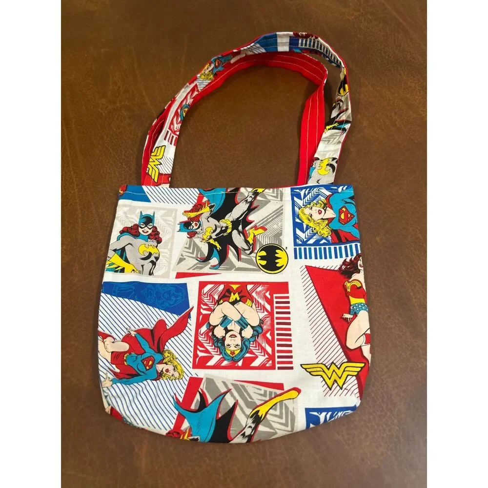 Women's Superhero Cotton Hand Made Tote Bag 9x9 Snap Button