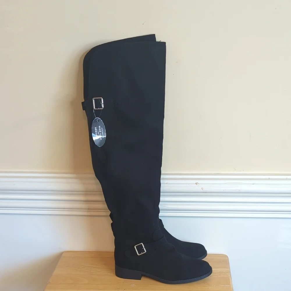 Sun‎ + Stone women's AnyaaWC Faux Leather Wide Calf Over The KneeBoots Size 7.5