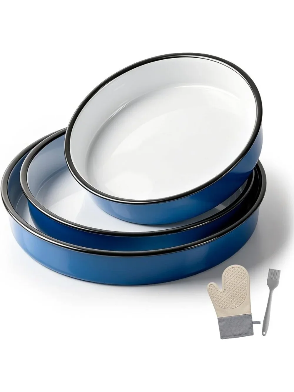 3pcs Blue Nonstick Bakeware Cookie Sheet Oven Cake Pan Roasting Meat Kitchen