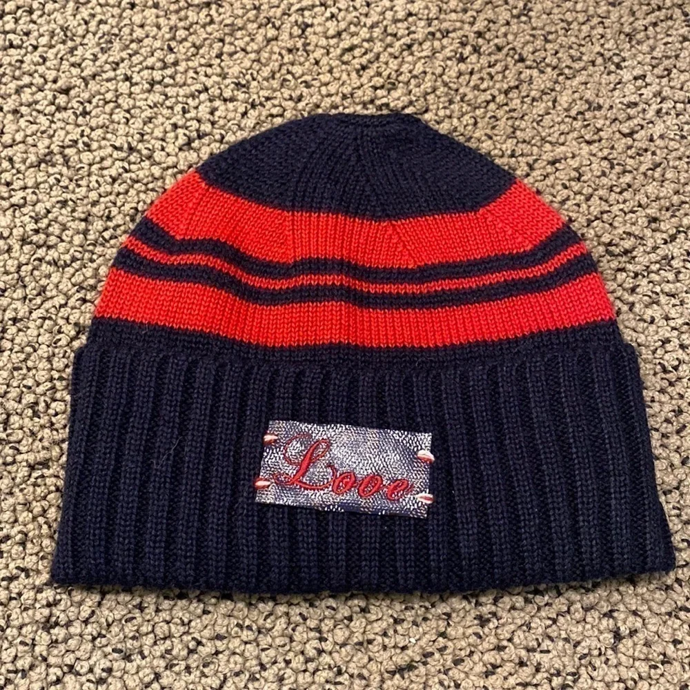 NWOT Navy and Red Hat with Hand Sewn Love Patch