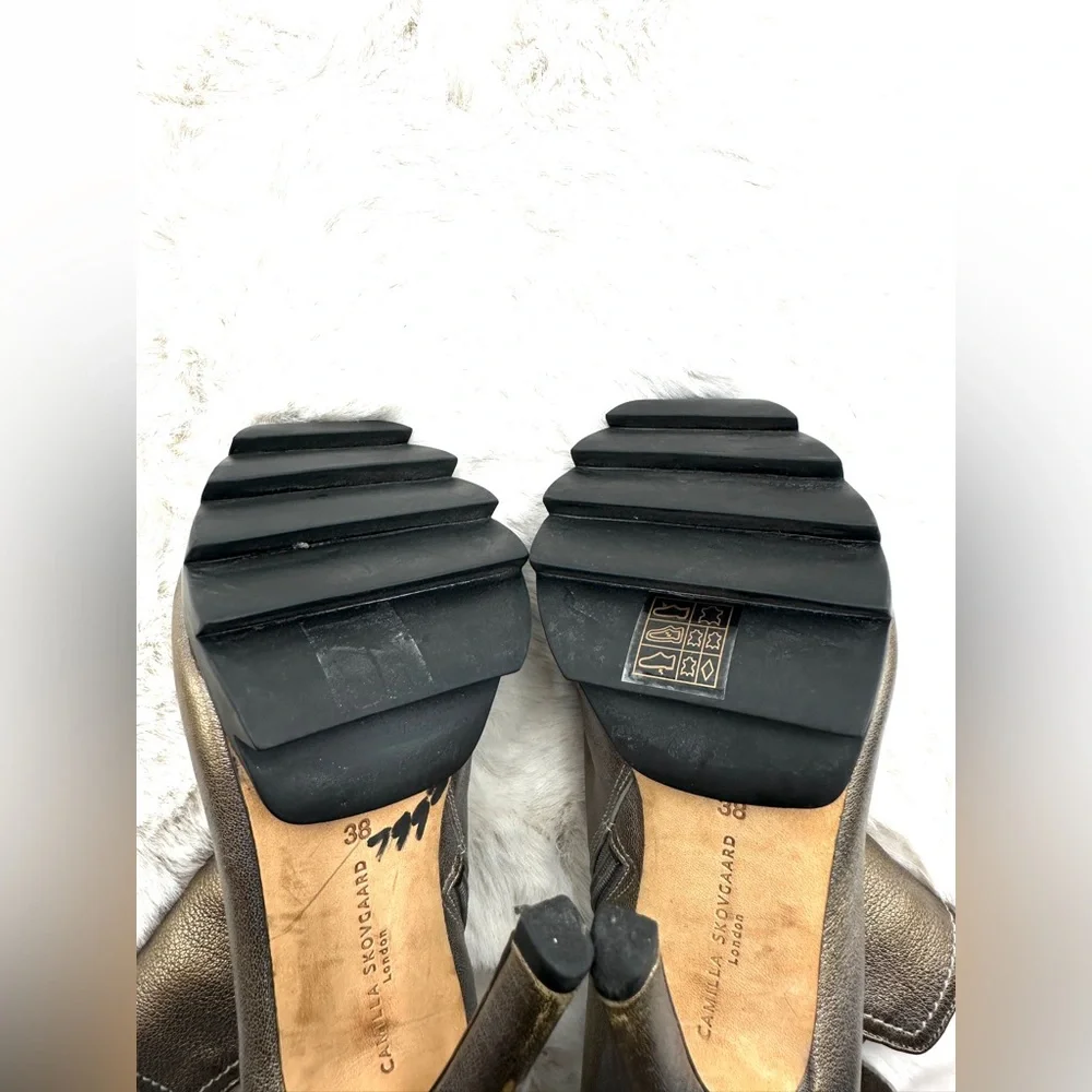 Camilla Skovgaard Peep-Toe Booties size 38 US 8‎ Gold like NEW
