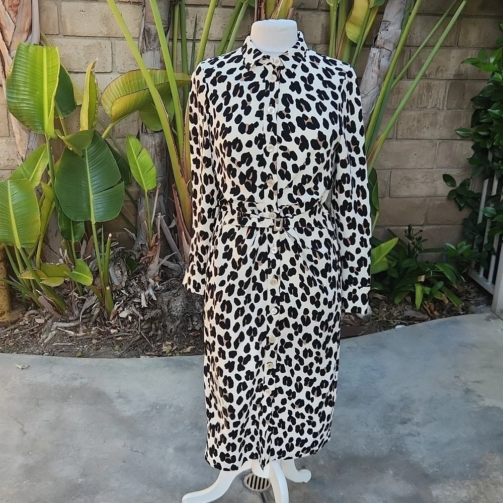 NWT Kate Spade New York Leopard Animal Print Midi Shirt Dress Belted 6