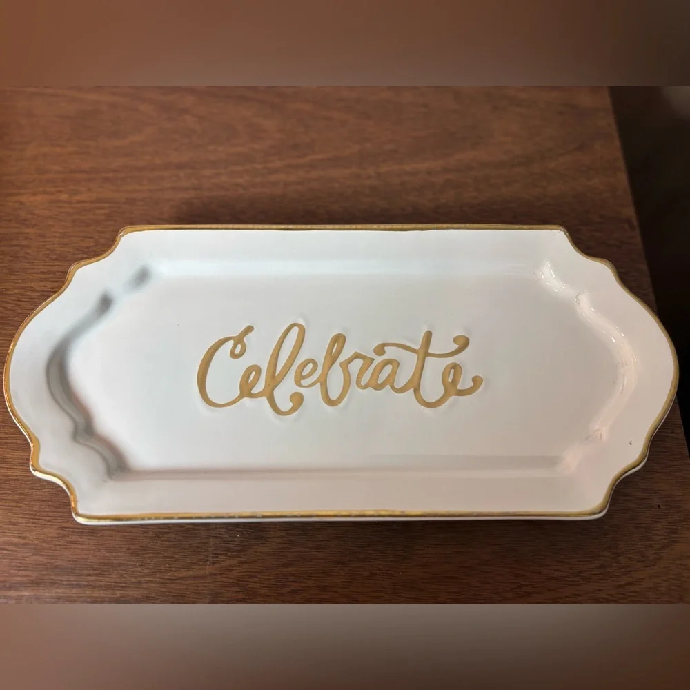 Mud Pie White and Gold Celebrate Serving Platter