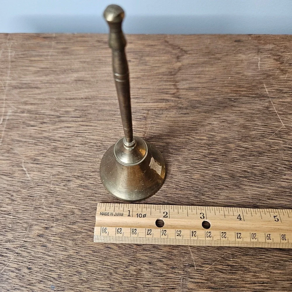 Vintage Brass‎ Hand Bell Long Handle Service Call Bell Made in India 5.5 Inch
