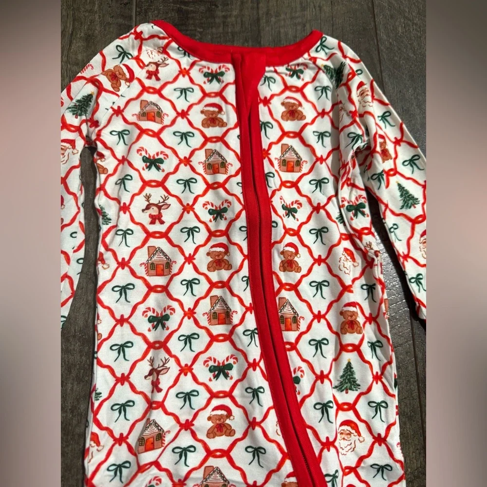 Bamboo Baby Sleepie Zippy Bow Christmas Print 6-12 month Red