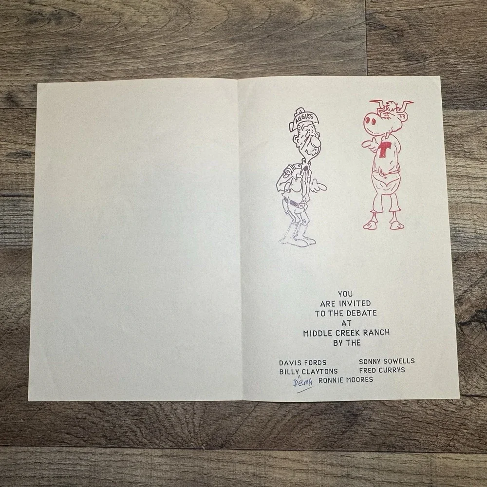 Vtg 80s Middle Creek Ranch Aggie Horn Embroglio Texas Football Rivalry