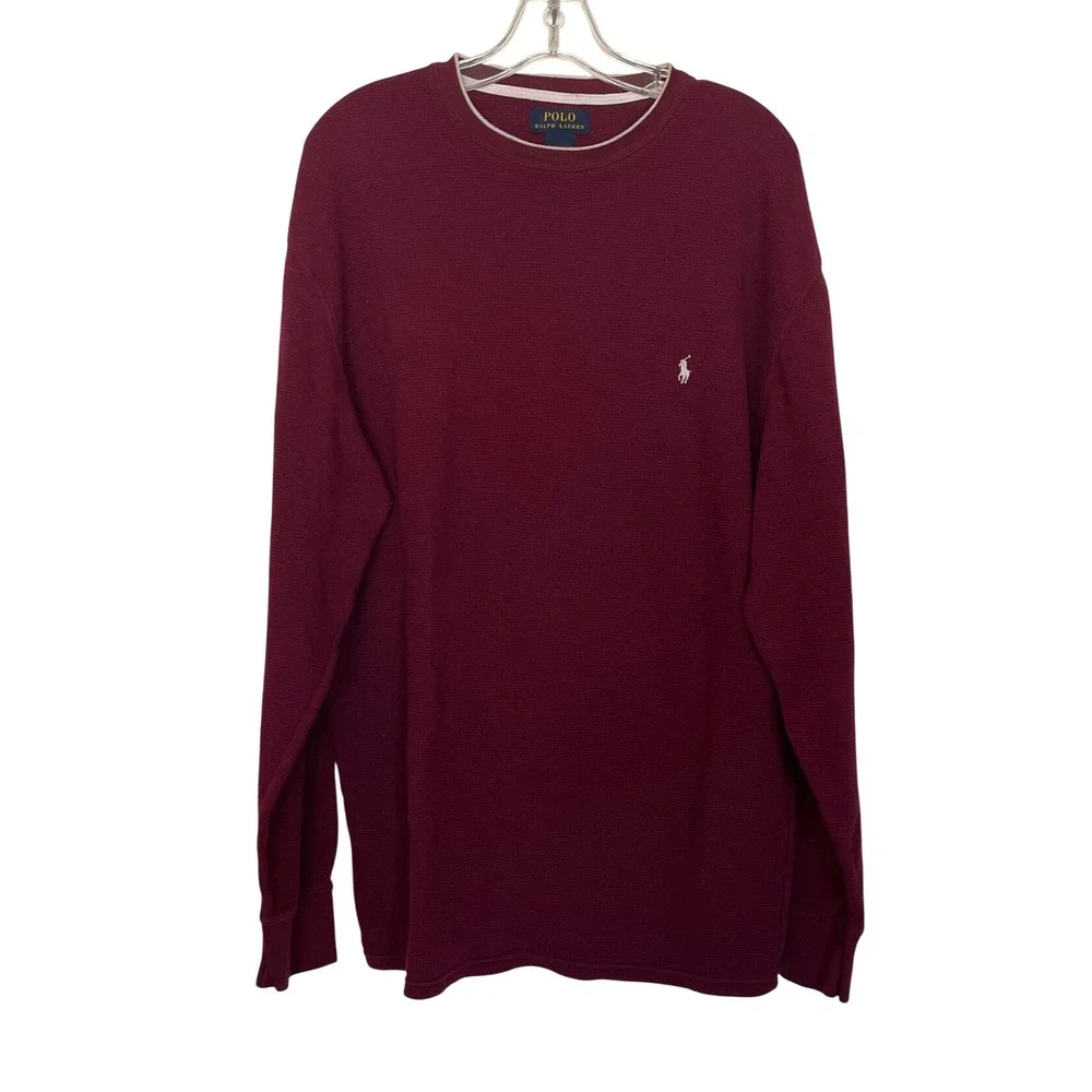 Polo Ralph Lauren Men's Waffle Knit Deep Red Long Sleeve Burgundy Brick 2xl