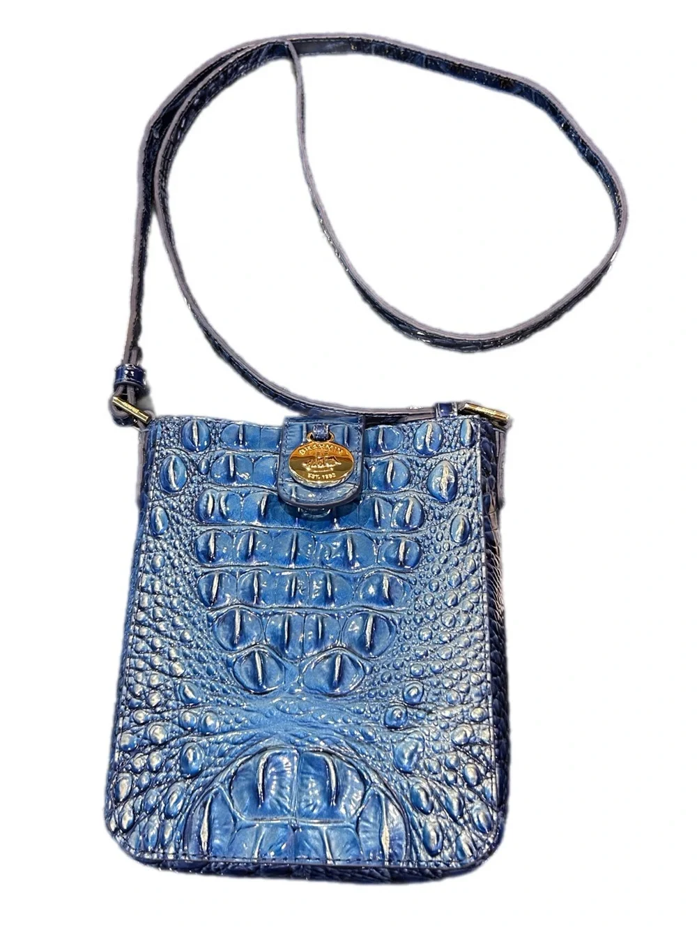 NWT Brahmin Vista Blue Ombré Melbourne Embossed Leather Crossbody Gold Hardware