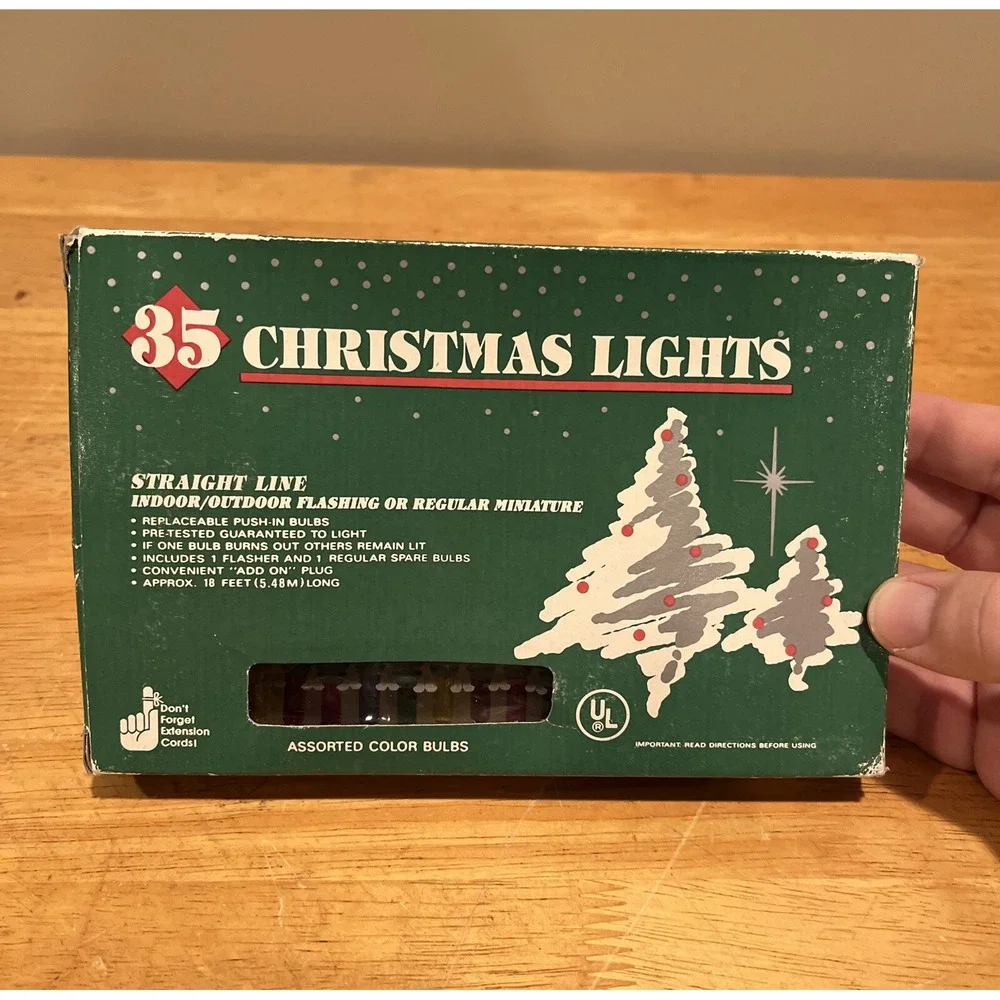 Vintage Christmas Lights Flashing Straight Line Multi-Color 35‎ Mini NOS