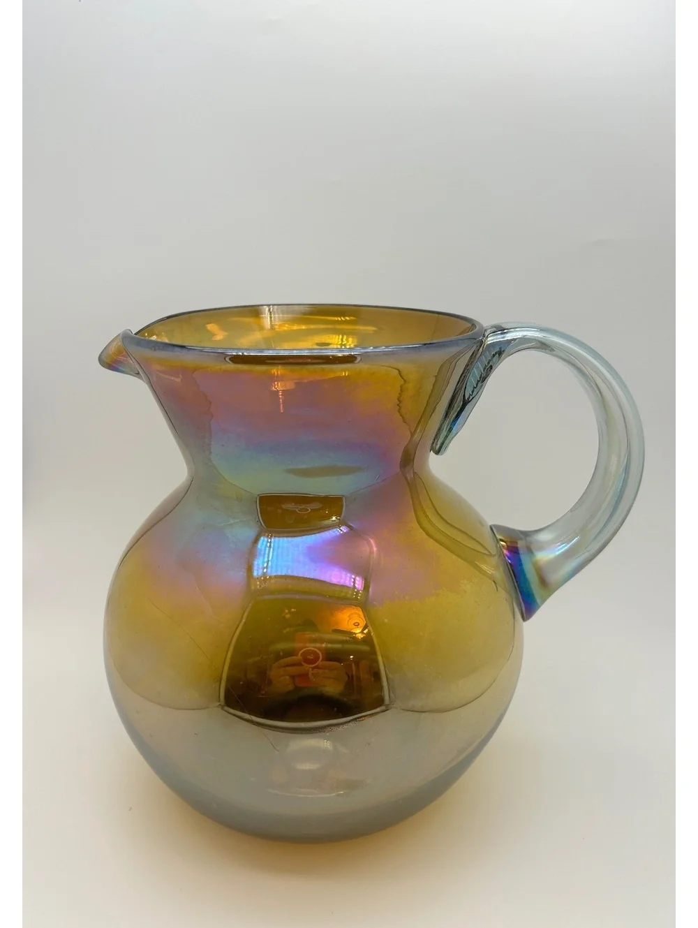 Vintage Iridescent Amber Glass Pitcher 48 oz