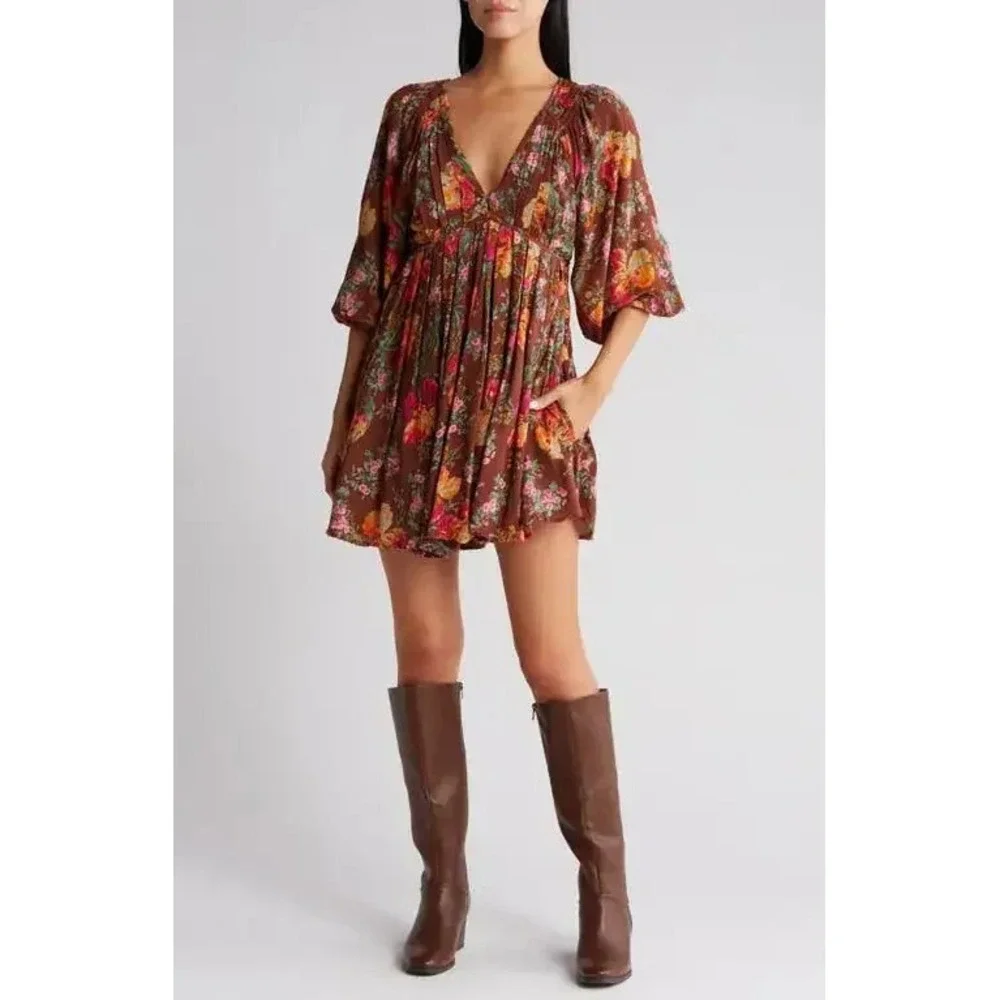 Free People Beck Floral Babydoll Minidress‎ Relaxed Boho Cottagecore