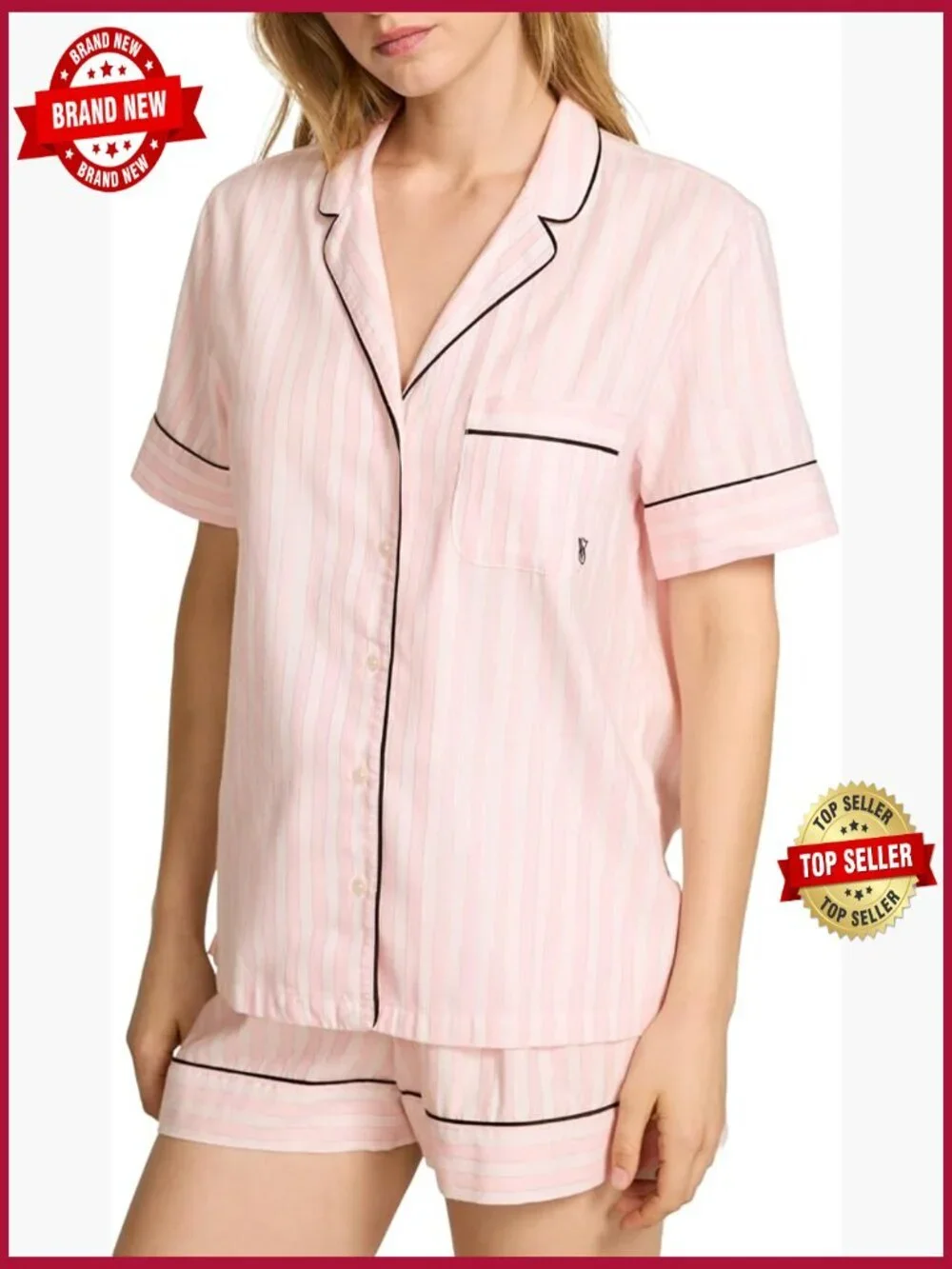 Flannel Pajama Short Set, Short Sleeve Button Top & Drawstring Shorts, Soft