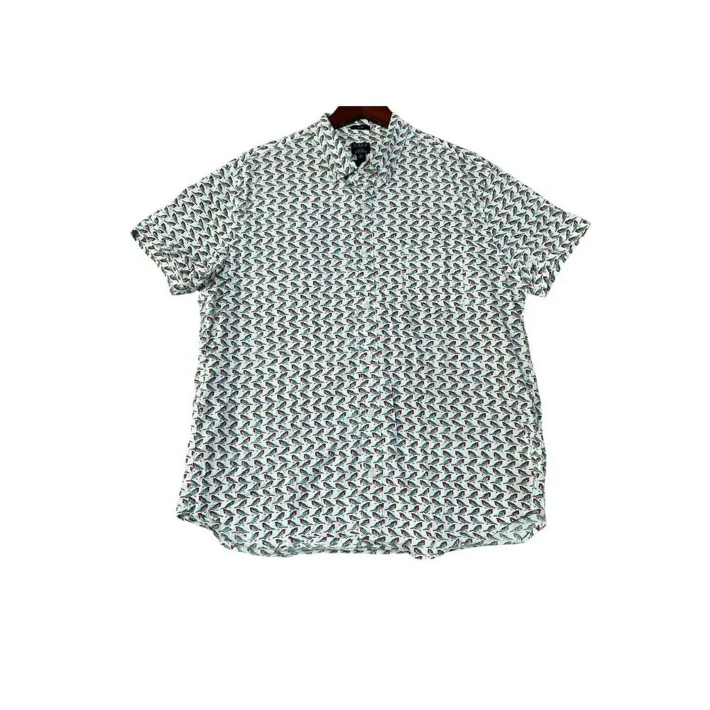 J.Crew Flex Men's XL Shirt Slim Bird All over Print Cotton Short sleeve