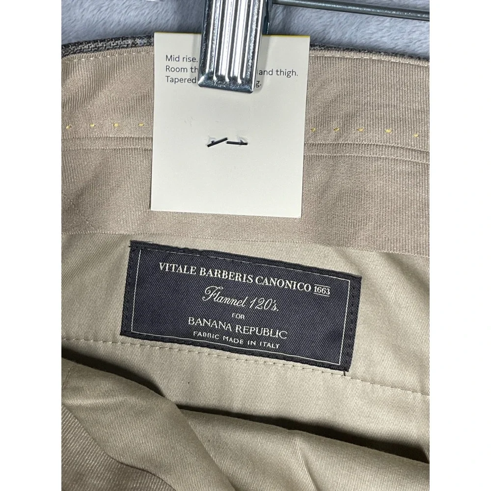 Banana Republic Tailored Slim Fit Wool Plaid Dress Pants 36L Vitale Barberis NEW